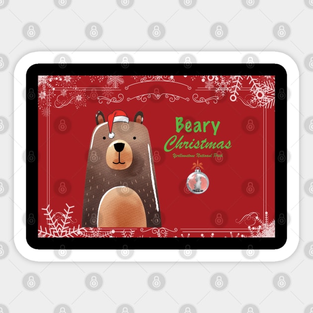 Berry Christmas in Yellowstone National Park in Red Sticker by Smyrna Buffalo